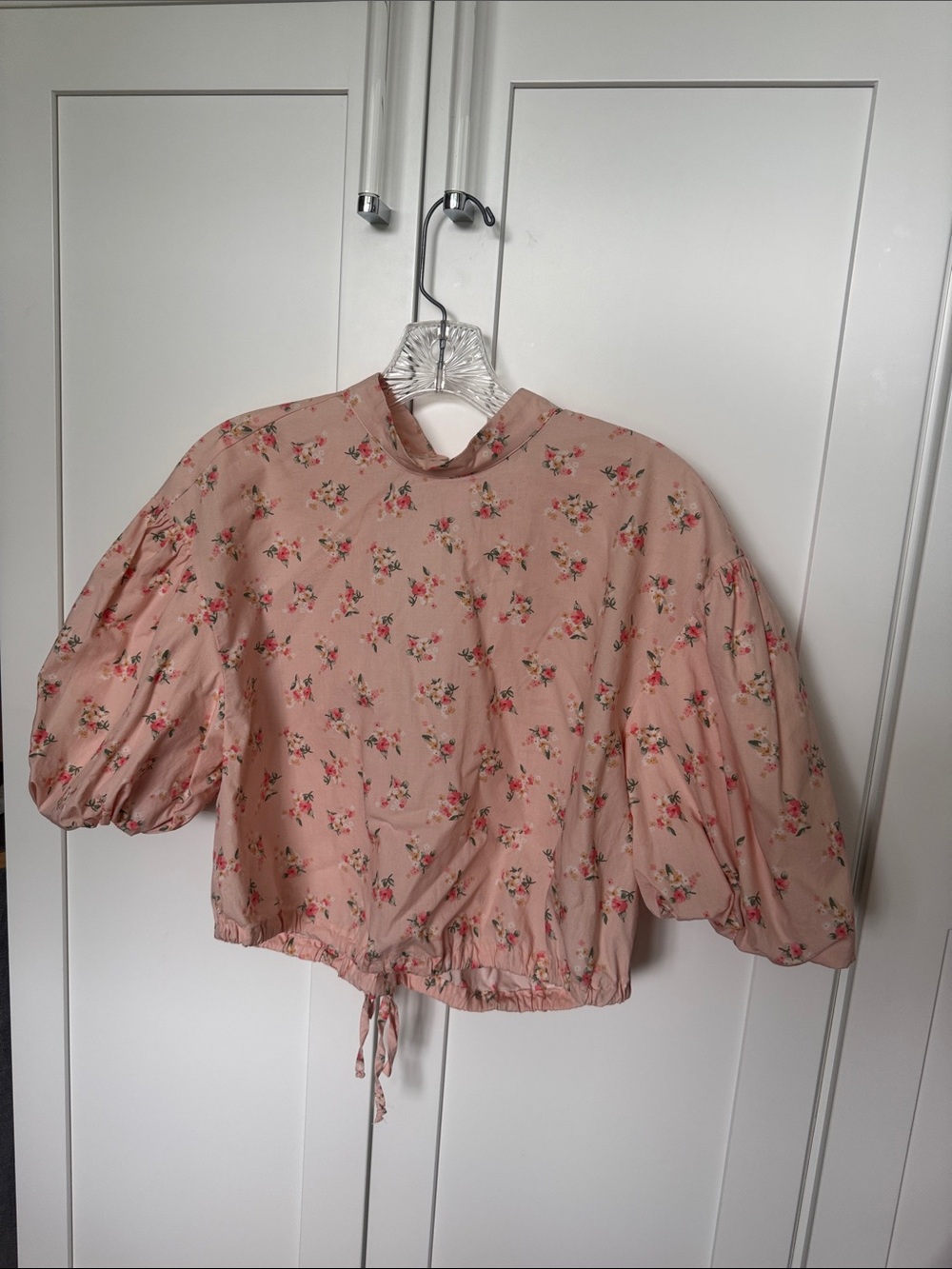 Anthropologie Pink Floral Puff-Sleeve Blouse